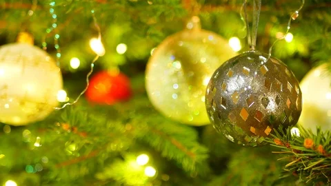 Christmas tree with new year lights and balls. Christmas. New Year. Stock Footage 97145342