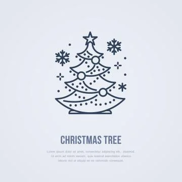 Christmas tree, new year pine flat line icon. Winter holidays vector Stock Illustration