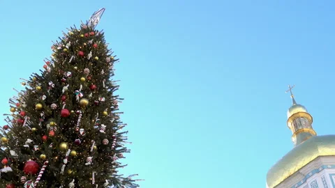 Christmas tree next to the dome of St. Sophia Cathedral Stock Footage 164215013