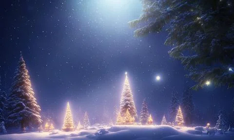 Christmas tree in the night with moonlight Stock Illustration