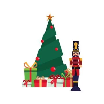 Christmas tree nutcracker and gifts decoration イラスト素材