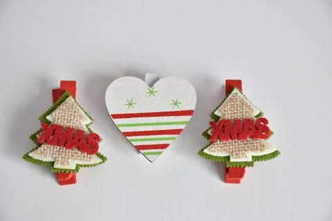 Christmas tree objects and heart for Christmas decoration  Stock-Fotos