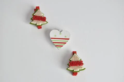 Christmas tree objects and heart for Christmas decorations  스톡 사진