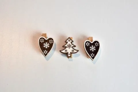 Christmas tree objects and heart for Christmas decorations background white 스톡 사진