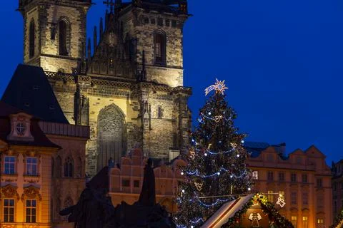 Christmas tree on Old Town Square in Prague, Czech Republic Stock Photos