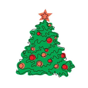 Christmas tree one line vector illustration Stock Illustration