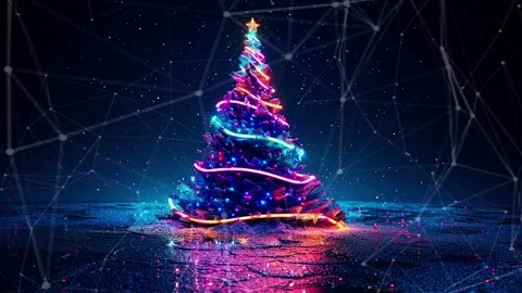 Christmas Tree. An open source Christmas project. Midnight neon background. Stock Footage 273252115