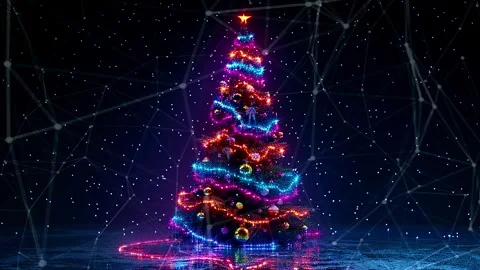 Christmas Tree. An open source Christmas project. Midnight neon background. Stock Footage 273252347