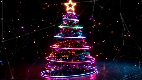 Christmas Tree. An open source Christmas project. Midnight neon background. Stock Footage 273252628
