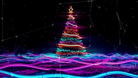 Christmas Tree. An open source Christmas project. Midnight neon background. Stock Footage 273252634