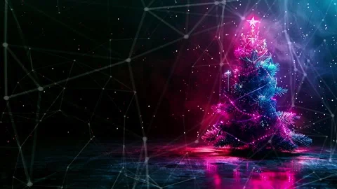 Christmas Tree. An open source Christmas project. Midnight neon background. Stock Footage 273252649