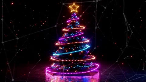 Christmas Tree. An open source Christmas project. Midnight neon background. Stock Footage 273252740