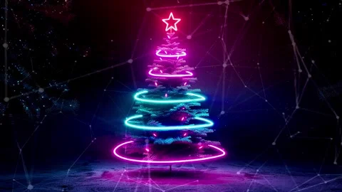Christmas Tree. An open source Christmas project. Midnight neon background. Stock Footage 273252803