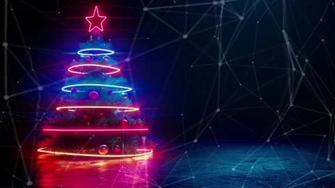 Christmas Tree. An open source Christmas project. Midnight neon background. Stock Footage 273252829