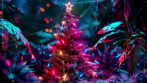 Christmas Tree. An open source Christmas project. Midnight neon background. Stock Footage 273252943