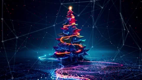 Christmas Tree. An open source Christmas project. Midnight neon background. Stock Footage 273253044