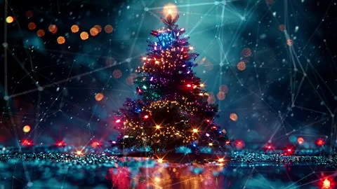 Christmas Tree. An open source Christmas project. Midnight neon background. Stock Footage 273253063