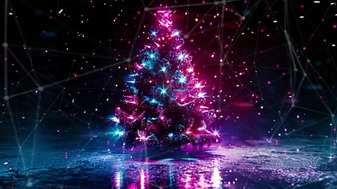 Christmas Tree. An open source Christmas project. Midnight neon background. Stock Footage 273253082
