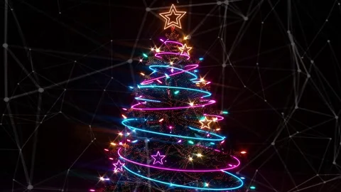 Christmas Tree. An open source Christmas project. Midnight neon background. Stock Footage 273253102