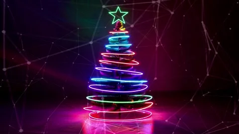 Christmas Tree. An open source Christmas project. Midnight neon background. Stock Footage 273253211
