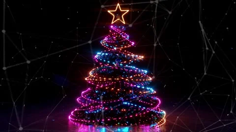 Christmas Tree. An open source Christmas project. Midnight neon background. Stock Footage 273253239