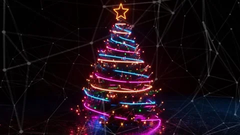 Christmas Tree. An open source Christmas project. Midnight neon background. Stock Footage 273253250