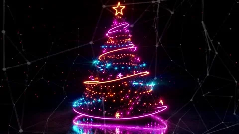Christmas Tree. An open source Christmas project. Midnight neon background. Stock Footage 273253373
