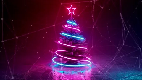 Christmas Tree. An open source Christmas project. Midnight neon background. Stock Footage 273253397