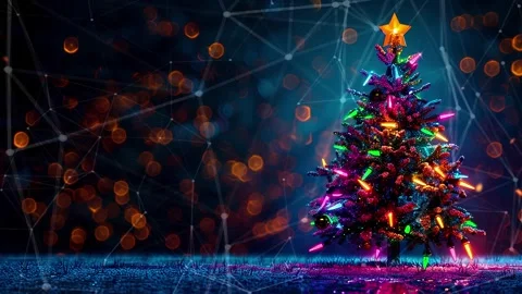 Christmas Tree. An open source Christmas project. Midnight neon background. Stock Footage 273253424