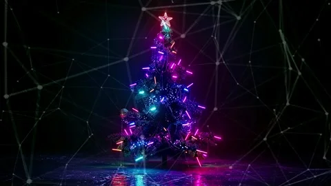 Christmas Tree. An open source Christmas project. Midnight neon background. Stock Footage 273253430
