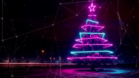 Christmas Tree. An open source Christmas project. Midnight neon background. Stock Footage 273253525