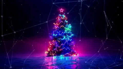 Christmas Tree. An open source Christmas project. Midnight neon background. Stock Footage 273253533