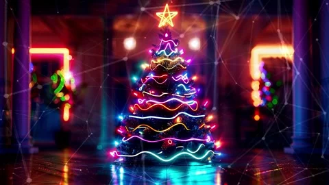 Christmas Tree. An open source Christmas project. Midnight neon background. Stock Footage 273253553