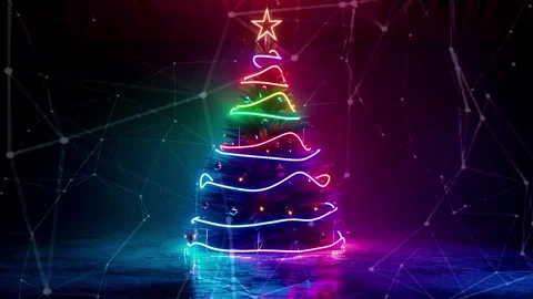 Christmas Tree. An open source Christmas project. Midnight neon background. Stock Footage 273253571