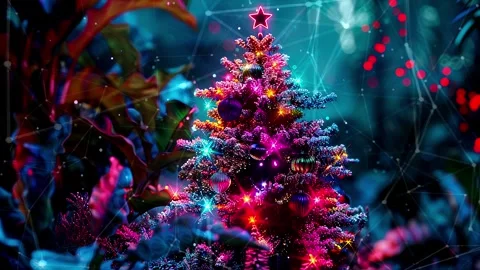 Christmas Tree. An open source Christmas project. Midnight neon background. Stock Footage 273253579