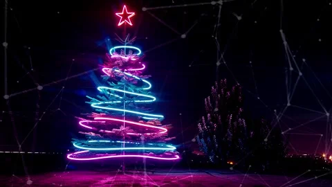 Christmas Tree. An open source Christmas project. Midnight neon background. Stock Footage 273253648
