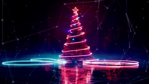 Christmas Tree. An open source Christmas project. Midnight neon background. Stock Footage 273253651