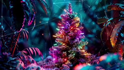 Christmas Tree. An open source Christmas project. Midnight neon background. Stock Footage 273253656