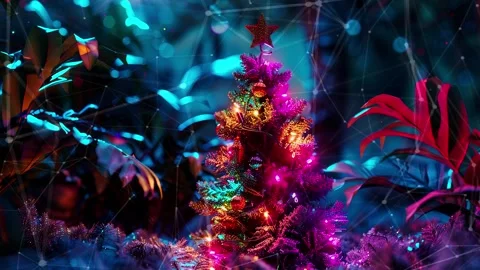 Christmas Tree. An open source Christmas project. Midnight neon background. Stock Footage 273253664