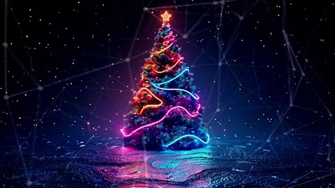 Christmas Tree. An open source Christmas project. Midnight neon background. Stock Footage 273253668