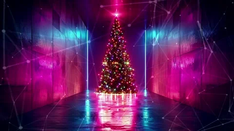 Christmas Tree. An open source Christmas project. Midnight neon background. Stock Footage 273253673