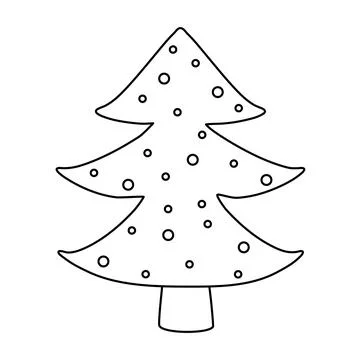 Christmas tree or pine with snow, doodle style flat vector outline for coloring Stock Illustration