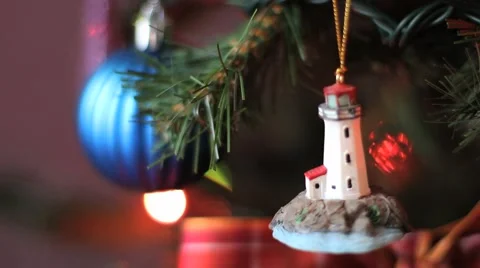 Christmas tree ornament - Lighthouse rack focus on ball Stock Footage 59130024