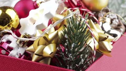 Christmas tree ornaments in a box. Stock Footage 226583645