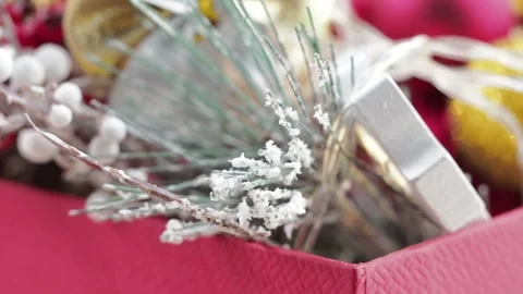 Christmas tree ornaments in a box. Stock Footage 226583648