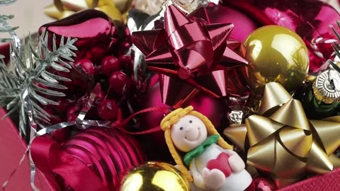 Christmas tree ornaments in a box. Stock Footage 226583650