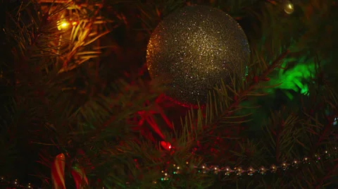 Christmas Tree Ornaments Close-Up, Camera Pans 1 Video stock 35331065