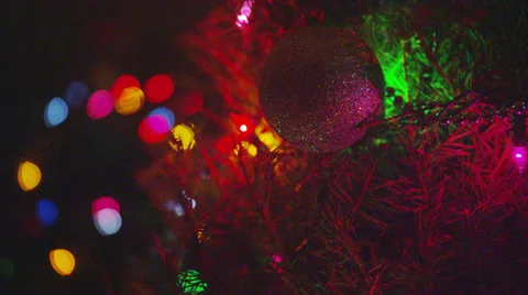 Christmas Tree Ornaments Close-Up, Camera Pans 2 Stock Footage 35331324