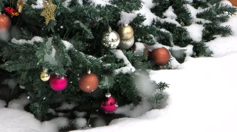Christmas tree ornaments snowfall Stock Footage 48236350