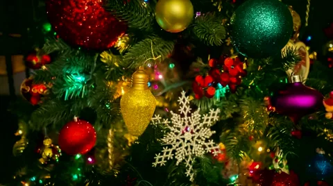 Christmas Tree Ornaments sparkle Stock Footage 44349219